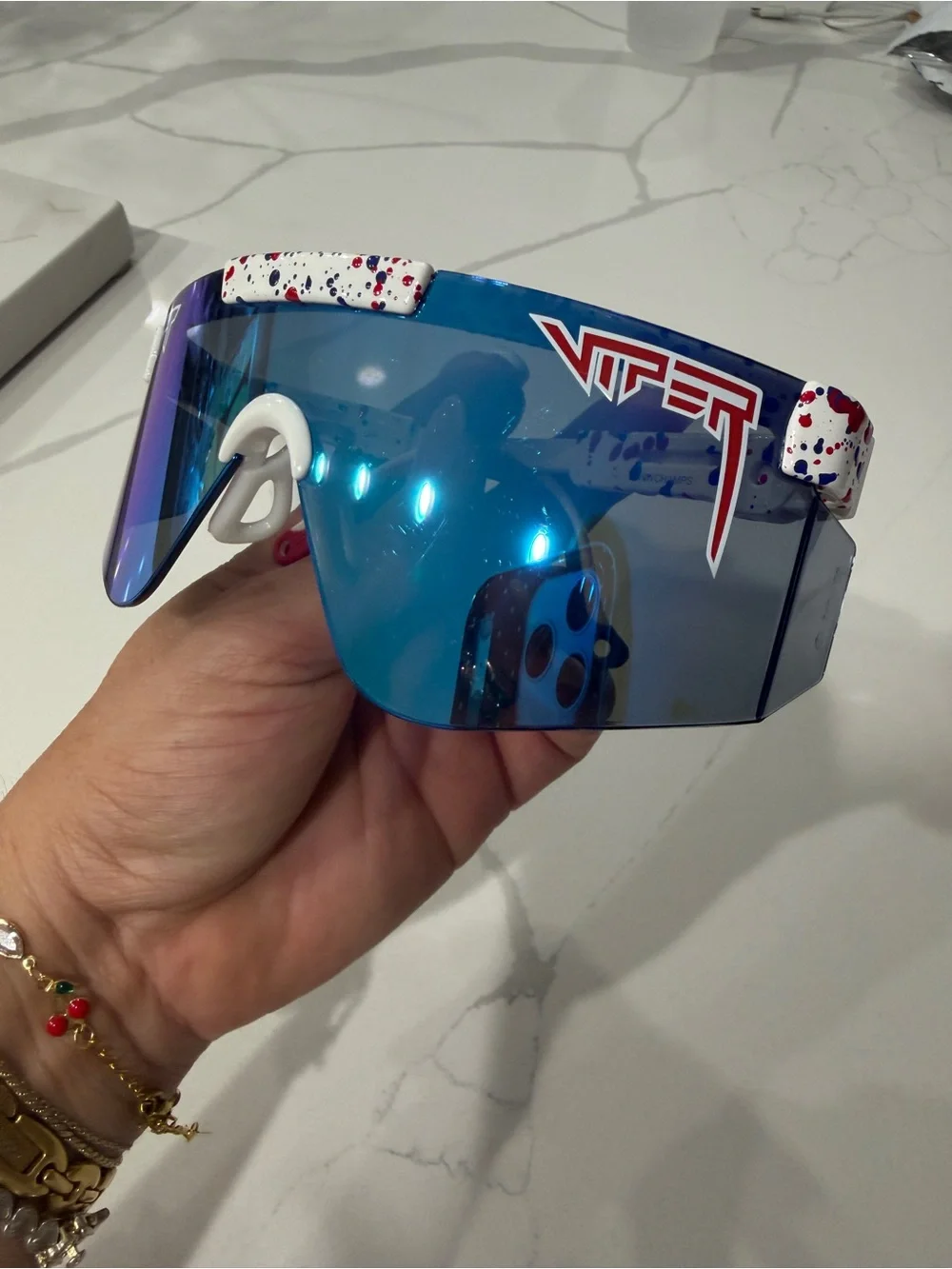 Blue Mirrored Shield Visor Sunglasses by